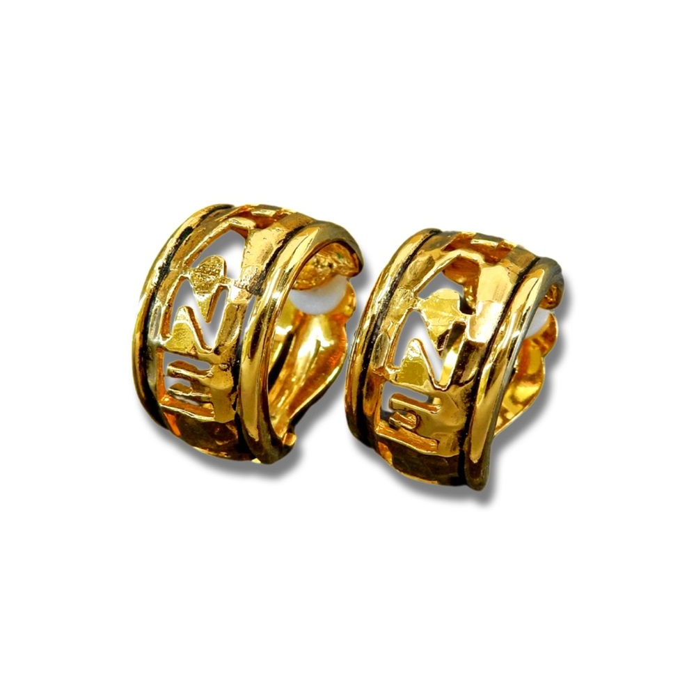 Chanel Vintage Gold Cut Out Logo Hoop Clip On Earrings - Picture 8 of 14
